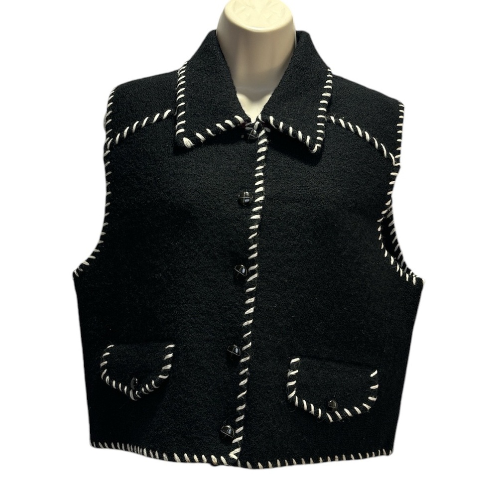 Cambridge Dry Goods Vintage Women's Black Vest 100% Boiled Wool Size M